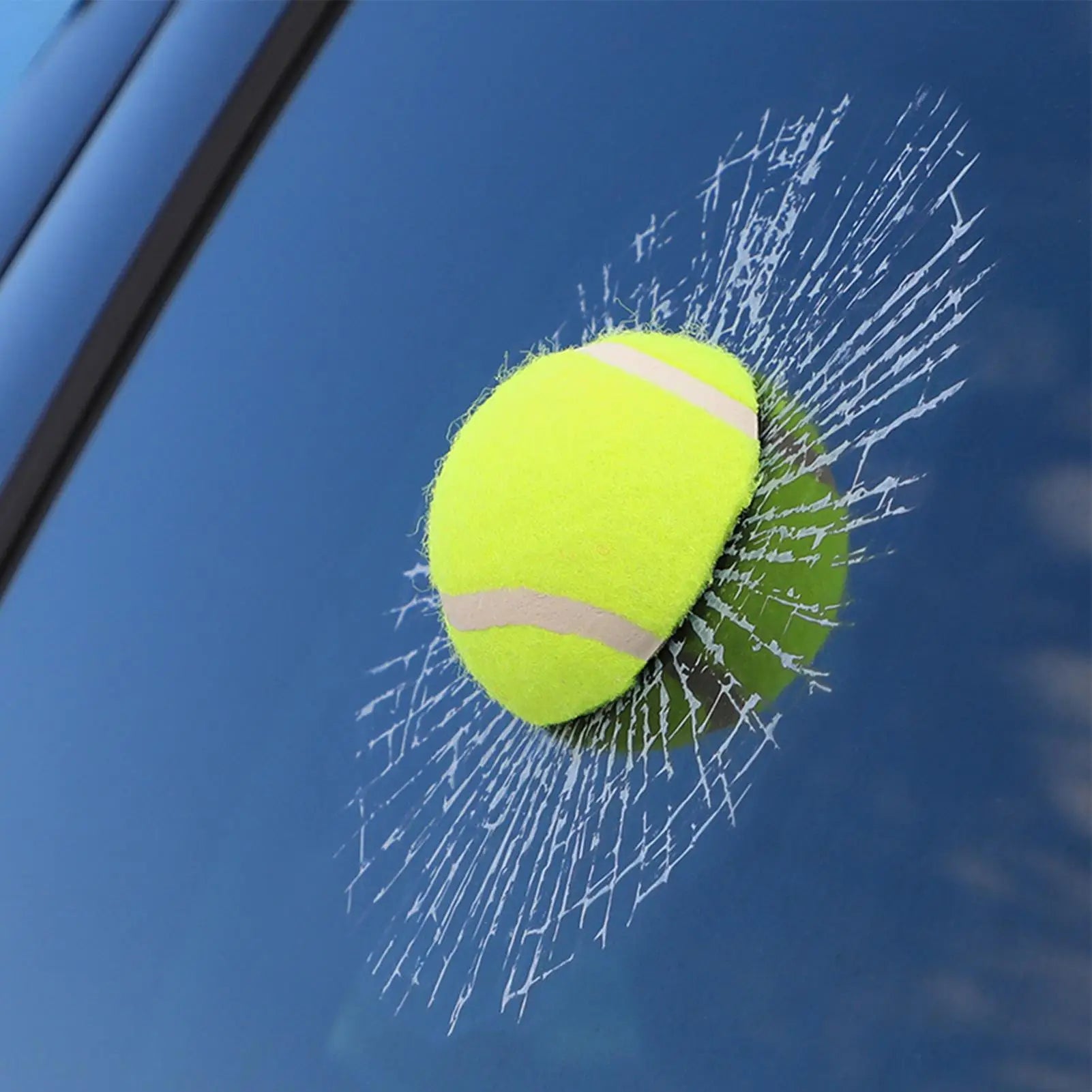 3D Prank Tricky Broken Glass Sticker 3D Tennis Ball Hit Window Sticker Funny Adhesive Decal Waterproof Auto Windshield Qme