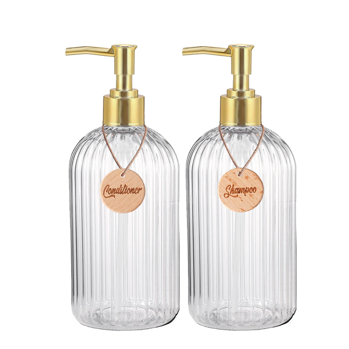 Set of 3 Refillable Shampoo and Conditioner Bottles, 16.9oz/500ml Elegant Guest Room Decoration Shampoo Dispenser with Gold Pump Qme set of 2-B 500ml