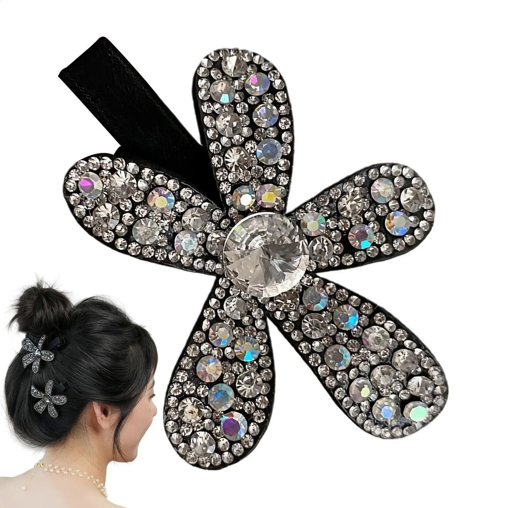 Flower Sparkling Rhinestone Hair Clip Vintage Metal Duckbill Hairpin Qme