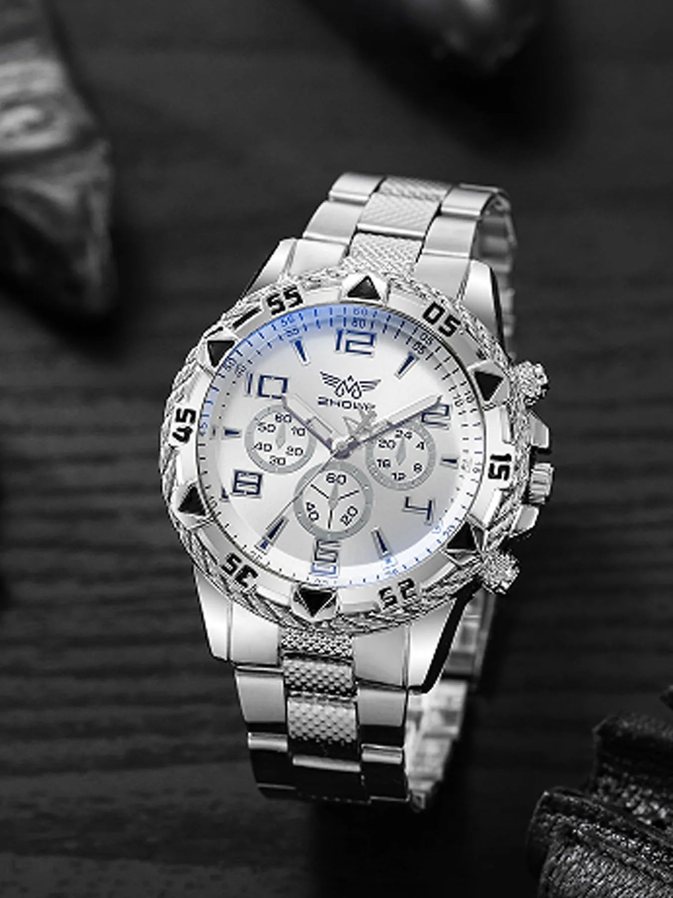 1pc Men's Business Watch Fashion Stainless Steel Men's Sports Quartz Watch Qme Silver
