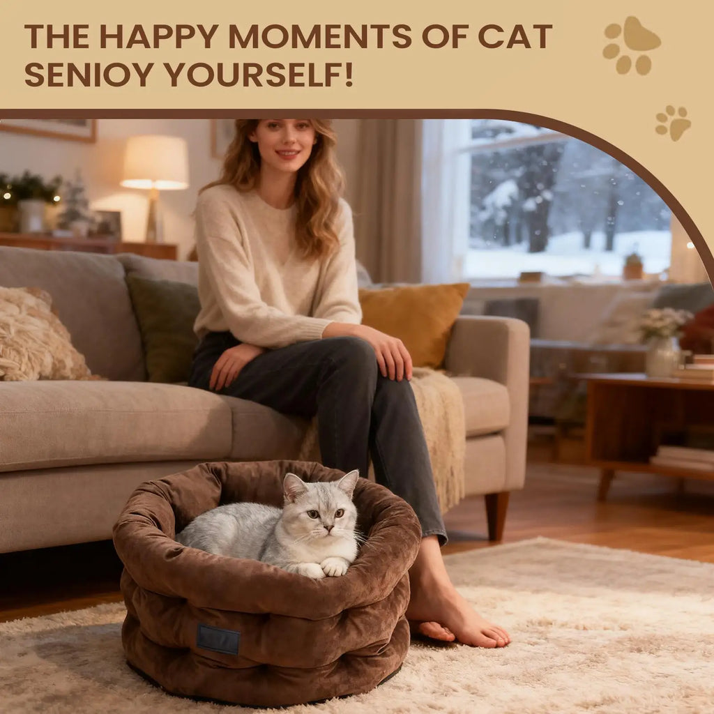 Dog Bed Washable Round Mat Raised Edge Pet Beds Cats Comfortable Qme