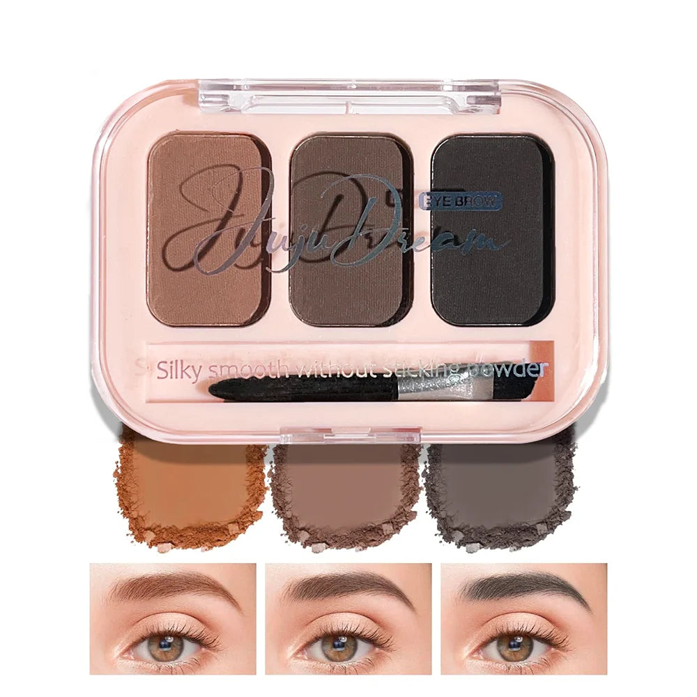 Matte 3-Color Brow Powder Palette Brush Natural 3D Shape Waterproof Qme Mixed Color 03