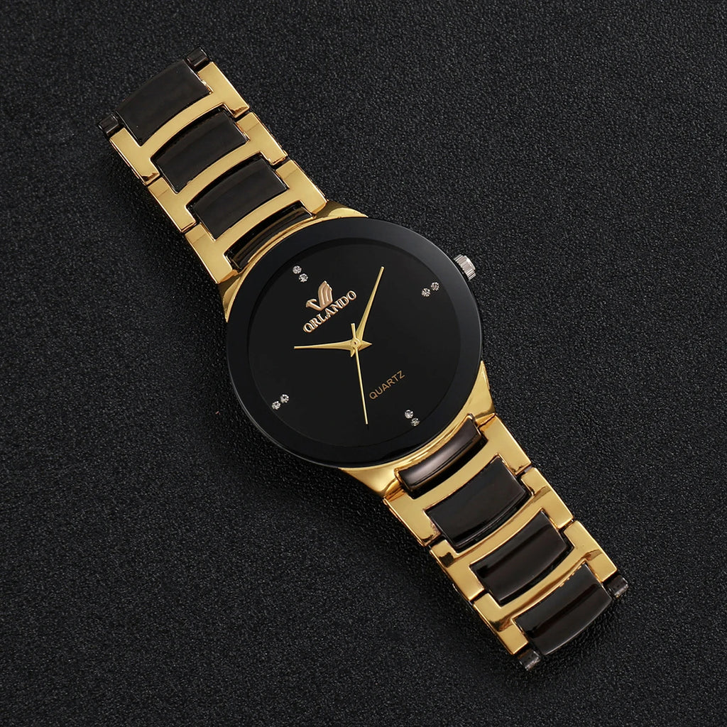 4PCS Fashion Men Business Watches Jewelry Set Luxury Rhinestone Male's Quartz Wristwatch Reloj Hombre (Without Box) Qme