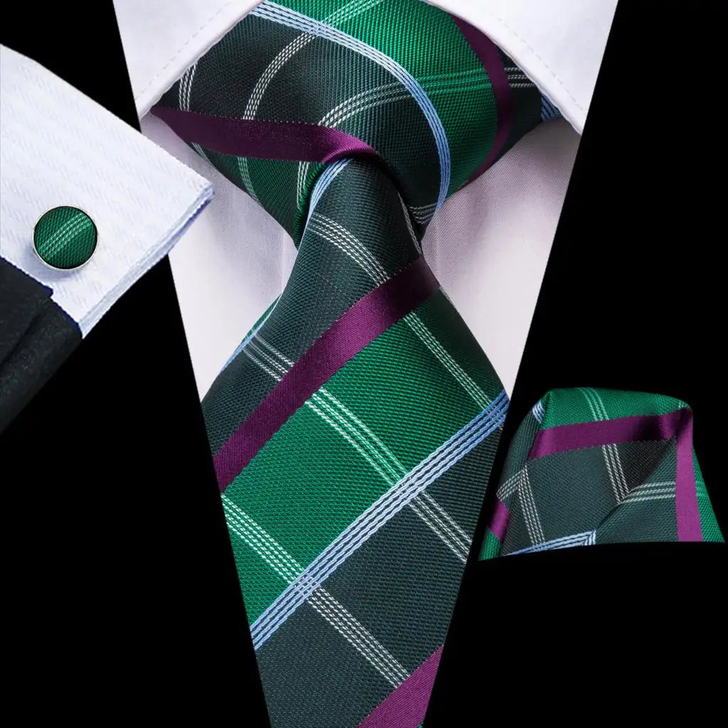 Hi-tie Designer Grey Plaid Novelty Silk Wedding Tie Men Handky