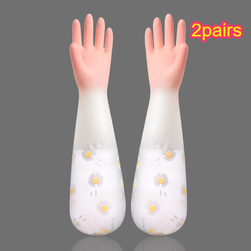 Long Sleeve Rubber Gloves, Reusable Dishwashing Gloves,Kitchen Oven Pet Cleaning Gloves,Kitchen,Kitchen Items,Cleaning, Kitchen Qme Pink 2pairs