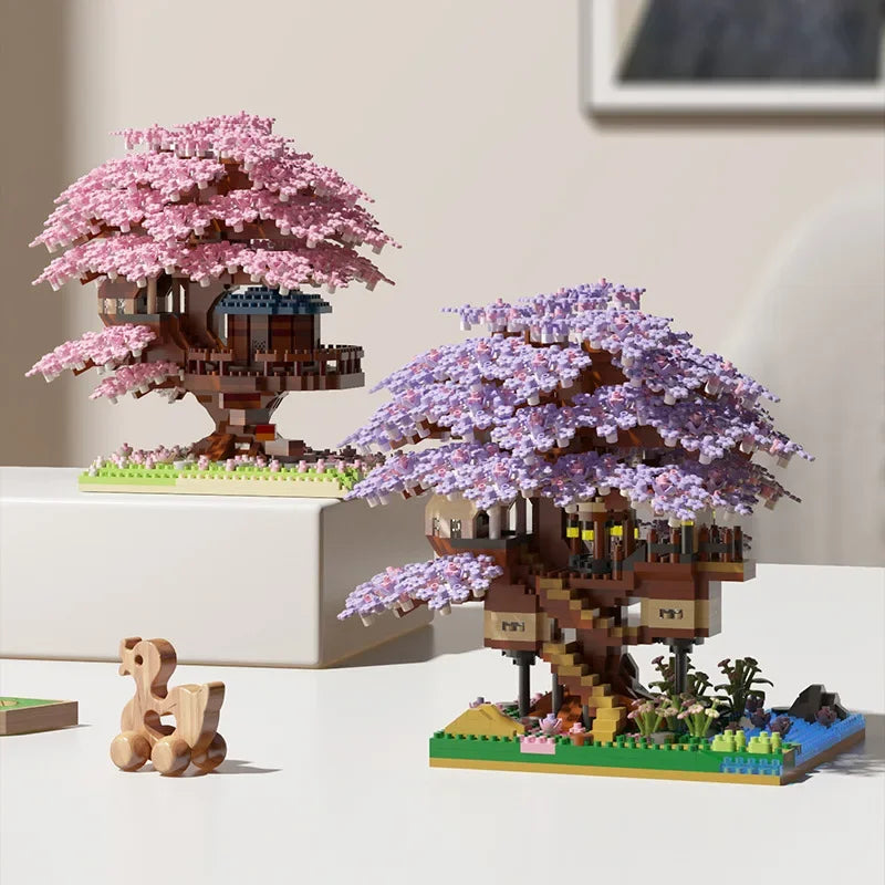 DIY Sakura Tree Building Blocks Set Diy Cherry Blossom Bricks with Light Treehouse Model Ornament Romantic Gift for Girl Friend Qme