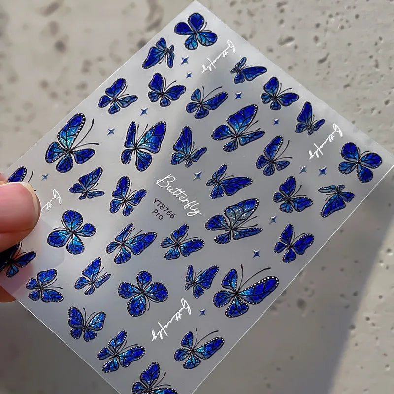 3D Embossed Holographic Butterfly Nail Stickers, Iridescent Aurora Self Adhesive Waterproof Decals for Nail Art DIY Manicure Qme