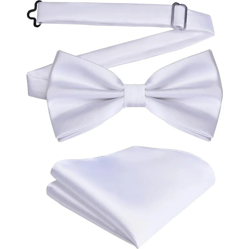Solid Bowtie Pocket Square Cufflinks Business Men Neck Bow Ties Qme color1
