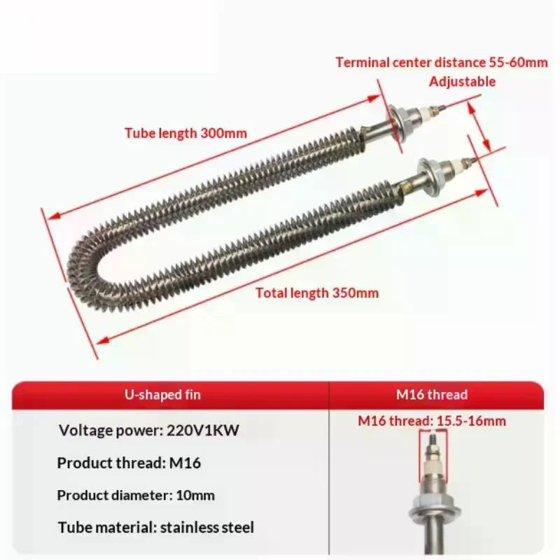 Finned Heat Pipe Heating Pipe U Type Finned Electric Heat Tube Stainless Steel Fin Heating 220V1KW 201 U Shape Heat Pipe Qme
