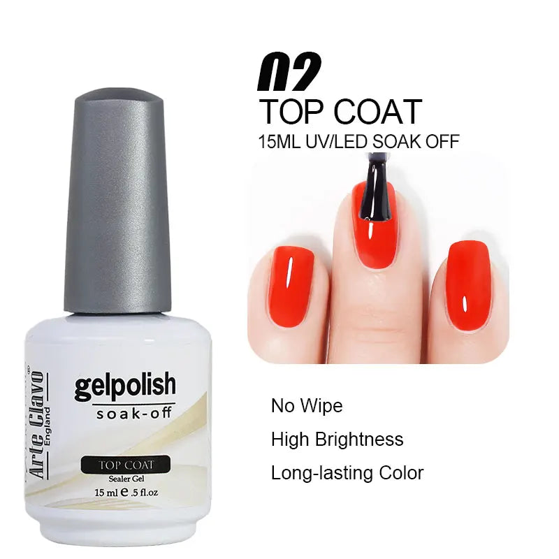 Arte Clavo Base Coat Gel Nail Polish Functional Remover UV LED Lamp Qme 15ml-TOP COAT