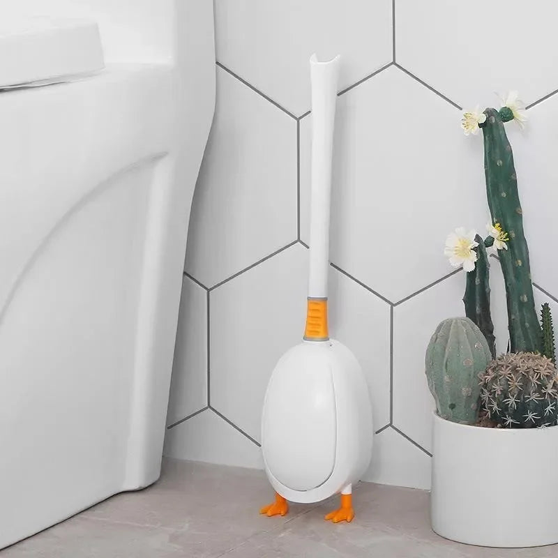 Cute Diving Duck Style Toilet Brush Wall-mounted Floor-Standing Silicone Toilet Brush with Base Bathroom Cleaning Brush Set Qme