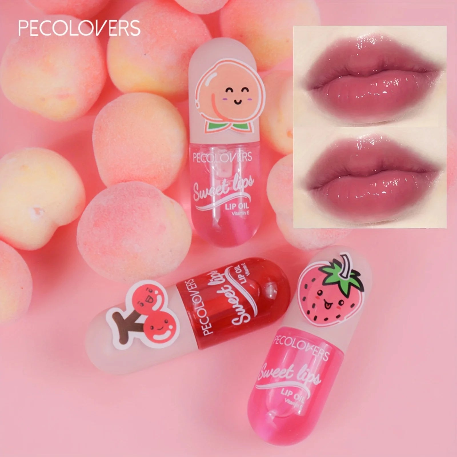Strawberry Moisturizing Lip Gloss Peach Waterproof Glossy Long Qme
