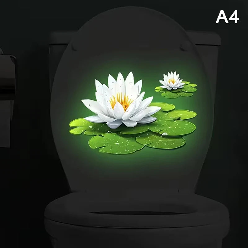 Luminous Toilet Sticker Glow-in-the-dark Flower Lid Self-adhesive Qme A4