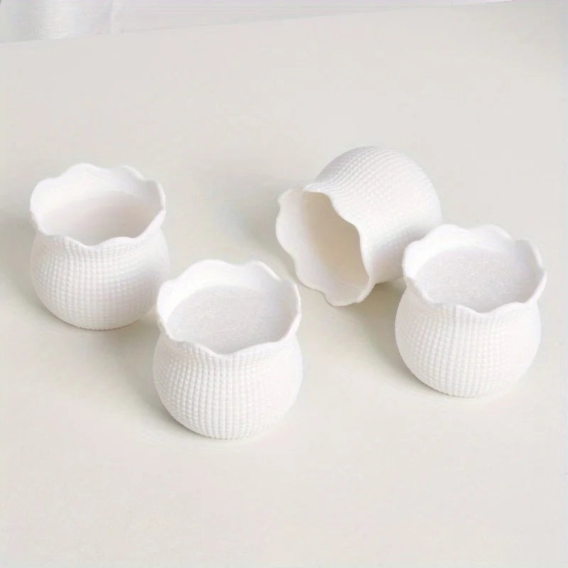 4pcs Set of Miniature Plastic-Look Flower Pots for Artificial Succulents And Indoor Decor, Lightweight, Oval Shape Qme 4pcs