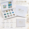 12-color Green Nail Polish Mirror Powder Includes Chart Storage Box Qme 01