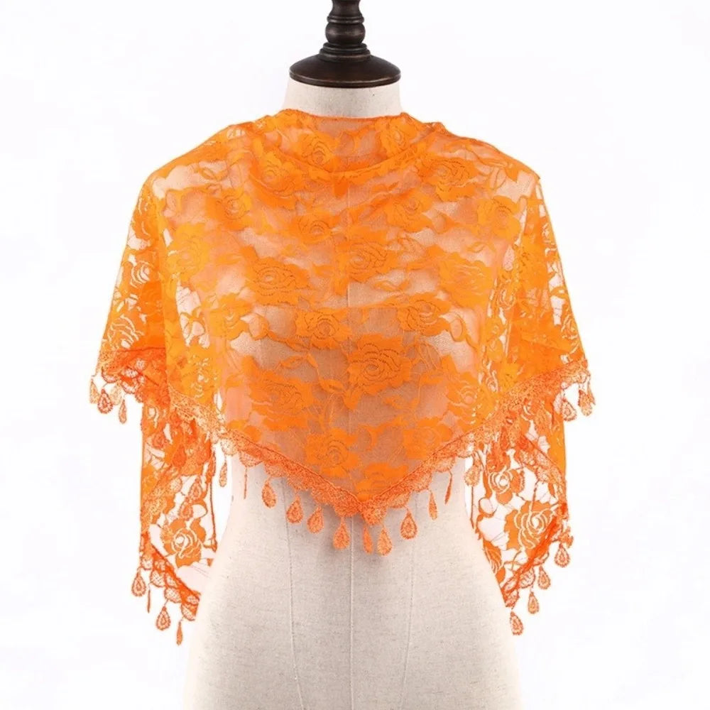 Sun Protection Lace Scarf Colorful Tassel Printed Wraps Hair Qme Orange