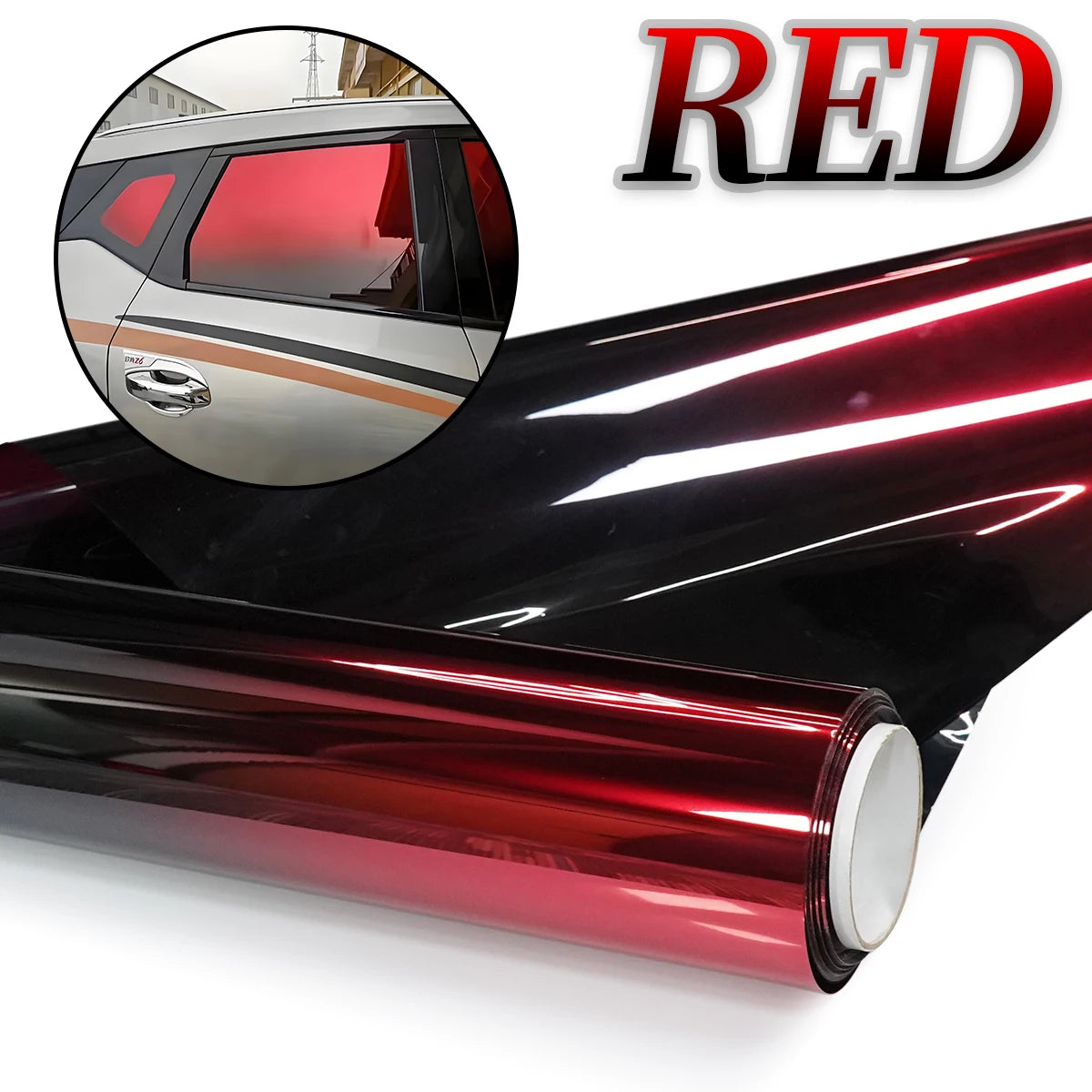 Gradient Solar Window Tint Film Color Changing Film Car Sun Shade Front Windshield Sunshade Protector Heat Insulation Universal Qme Red 50cmX3M