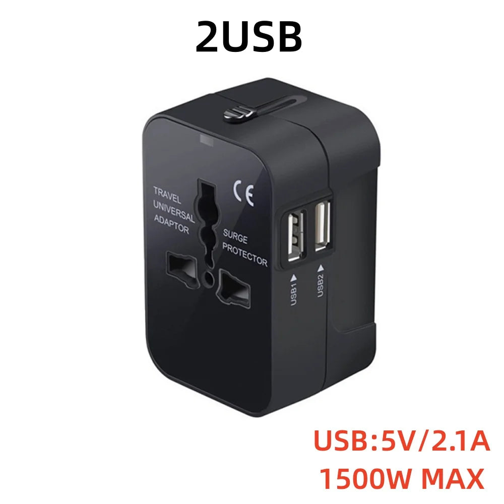 Universal Travel Adapter EU/UK/US/AU Plug Power Charger Adapter With USB Type-C PD Ports All-in-One Foldable Conversion Socket Qme 2USB