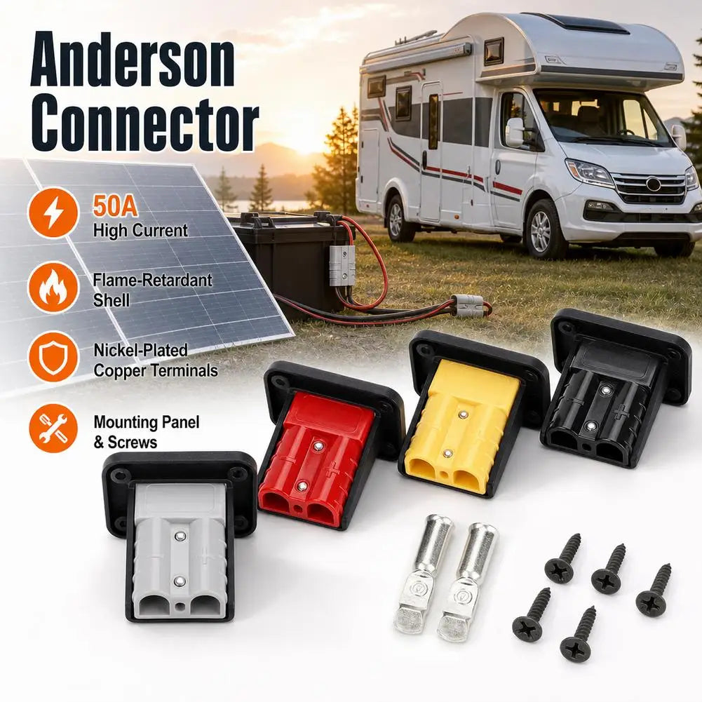 50 Amp Charging Battery Connector Flush Mount Anderson Plug Kit Mounting Bracket Panel Cover Accessories for Caravan Camper Boat Qme