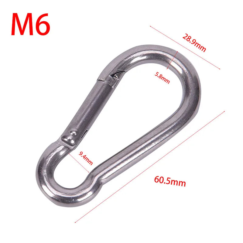 304 Stainless Steel Spring Carabiner Snap Hook Keychain Quick Link Qme M6