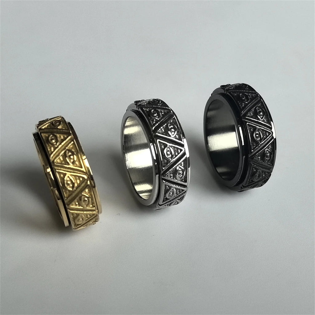 Vintage Punk Titanium Steel Evil Eyes Ring For Men Women Stress Relieving Anxiety Ring Carved Eyes Ring Jewelry Accessories Gift Qme