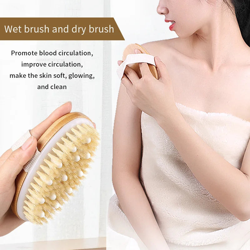 1 Dry Skin Body Massage Brush Natural Bristle Dead Remover Anti Qme