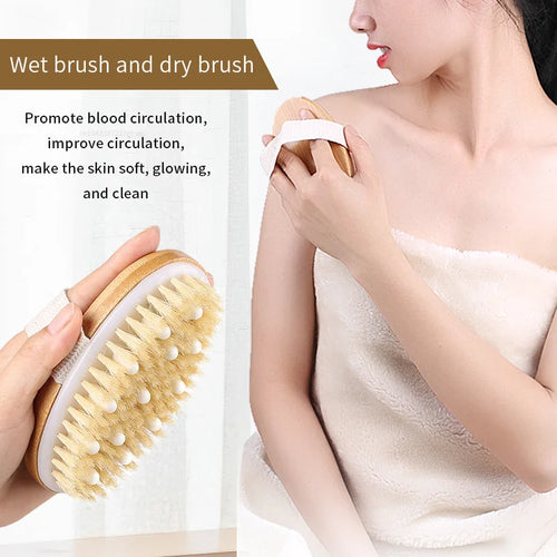 1 Dry Skin Body Massage Brush Natural Bristle Dead Remover Anti Qme