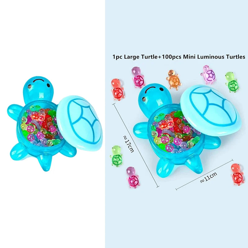1PC Night Glow Large Turtle+Mini Luminous Turtles Figurines Resin Craft Glowing Turtle Storage Ornament Landscape Desktop Qme