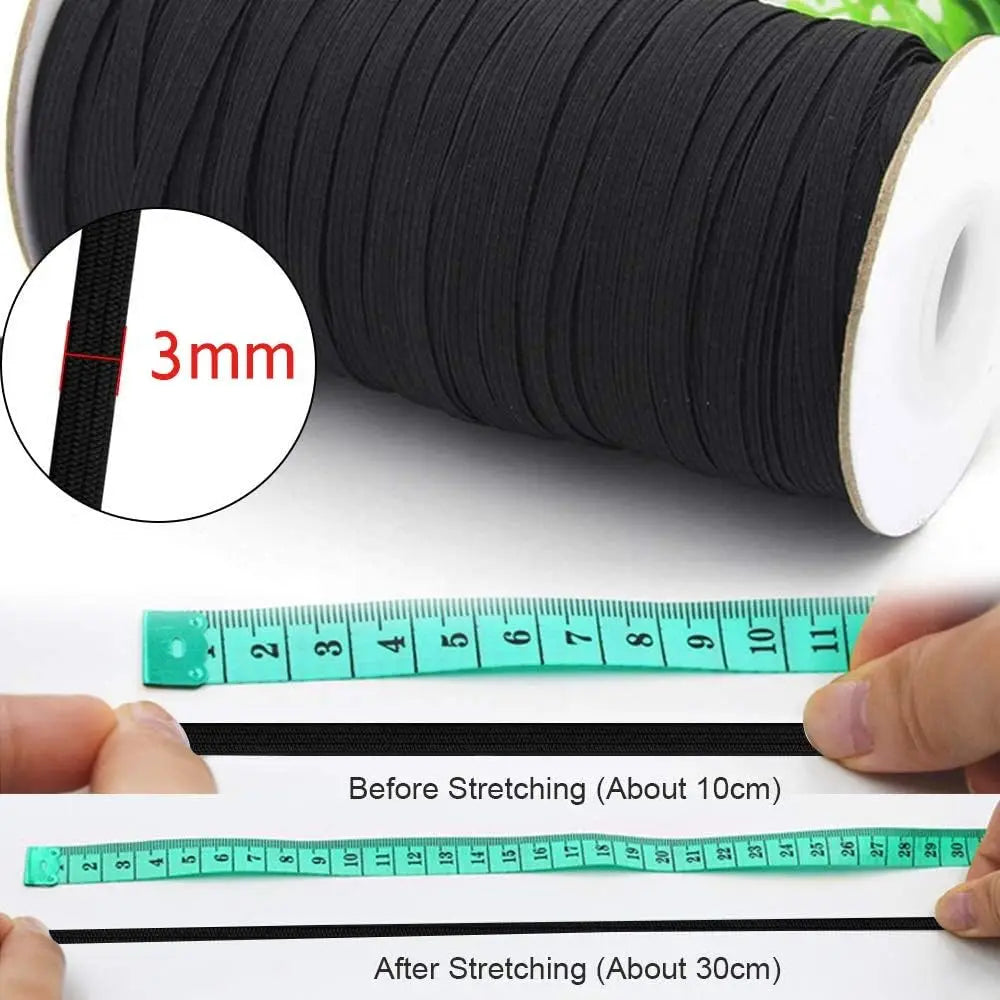 160 Yards Black Flat Elastic Band Heavy Stretch High Elasticity Knit Elastic Band for Sewing Crafting (3mm) Qme