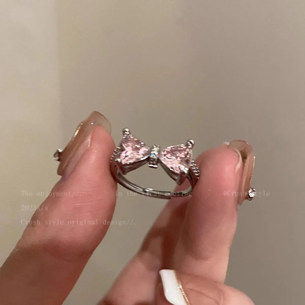 New Arrived Sweet Romantic Lovely Pink Bowknot Design Female Exquisite Jewelry Ring Micro Bow Tie Zircon for Party and Dating Qme