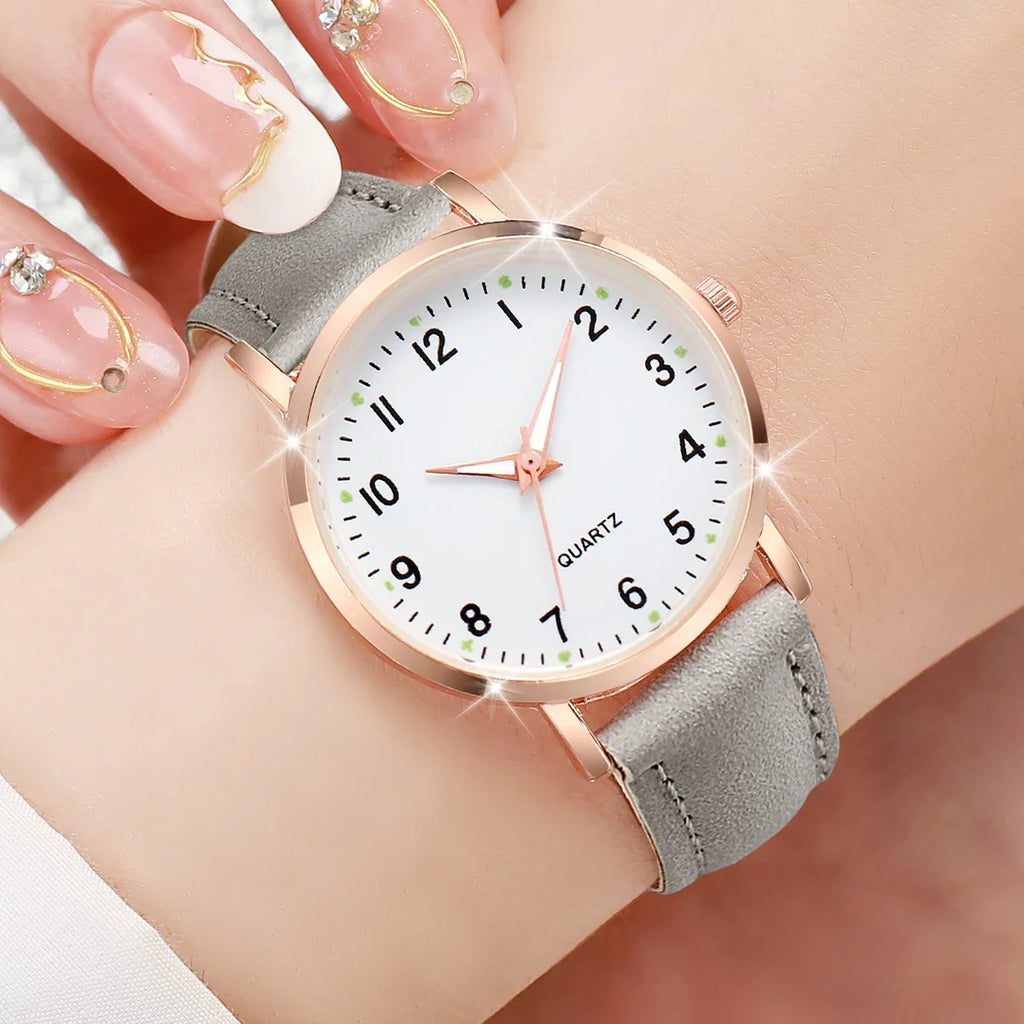 7 Pçs/set Moda Árabe Dial Mulheres Relógio de Quartzo Casual Pulseira de Couro Relógios de Pulso (Sem Caixa) Qme