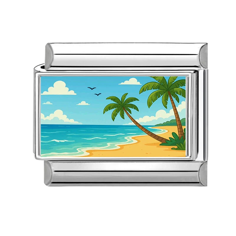 Fashion Colorful Scenery Boat Swan Lake Snow Mountain Charm Italian