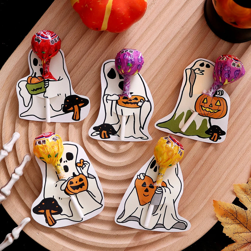 Halloween Lollipop Cards—Pack of 30: Fun Halloween Candy Cards for Kids, Featuring 5 Different Ghost Designs to Celebrate Halloween Qme