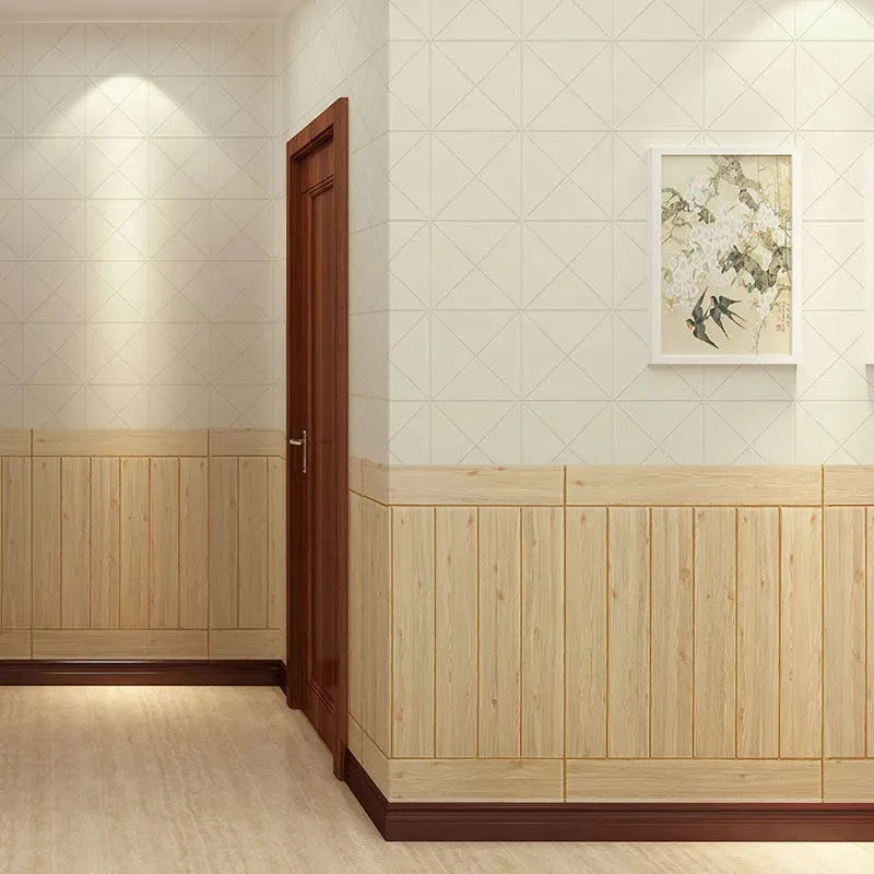 3D Wall Sticker Wood Grain Foam Self-Adhesive DIY 35X35cm Waterproof and Moisture-Proof Ceiling Bedroom Kitchen Wallpaper Qme