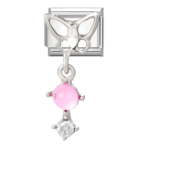 2026 Love Heart Bird Lock Butterfly Bows Long Chain Italian Charm Fit