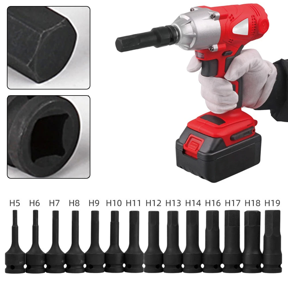 1Pcs 4mm-19mm Electric Drill Socket Adapter 12.5mm Square Interface Hexagonal Head Socket Wrench For Factory/Repair Shop Qme