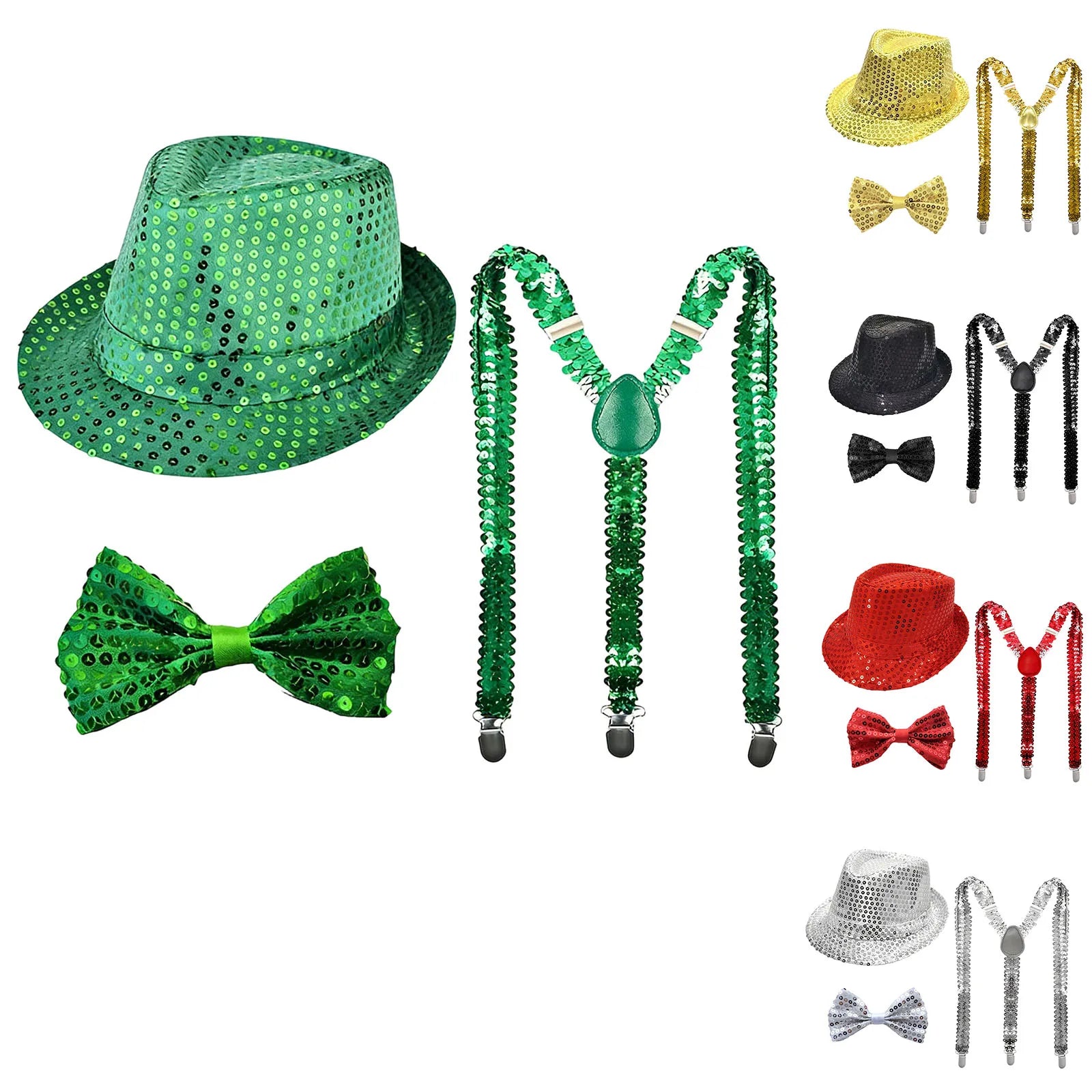 Performance Props Set with Sequined Hat Tie Gloves and Suspenders Party Wedding Boy Men Christmas Decor Carnival Ball Party Prop Qme