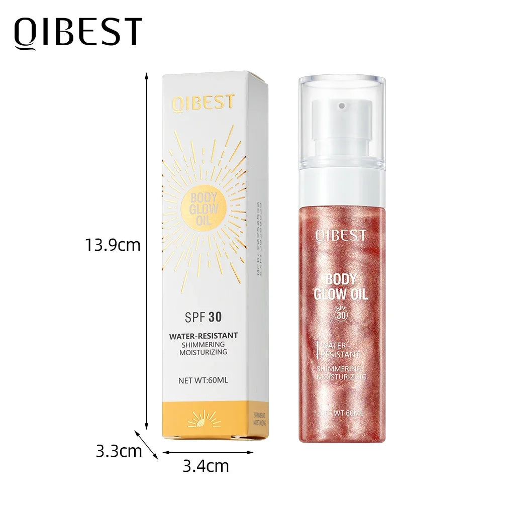 QIBEST Liquid Highlighter Gold Shimmer Oil Waterproof Smooth Diamond Face Body Glow Illuminator Body Highlight Lasting Cosmetics Qme