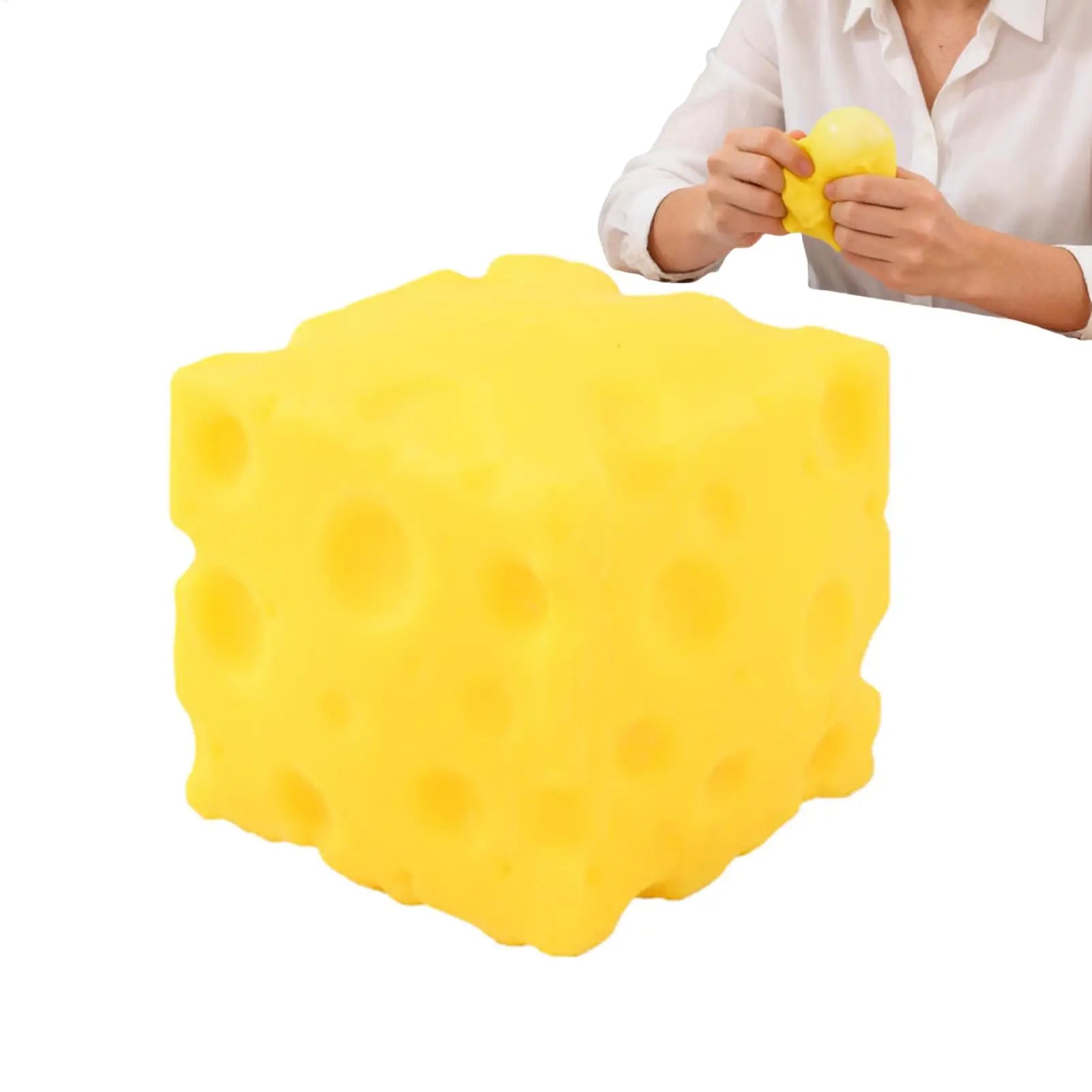 1pcs Yellow Cheese Squeeze Toy Cheese Cube Stress Relief Fidget Simulation Food Decompress Toy For Kids Adults Students Workers Qme