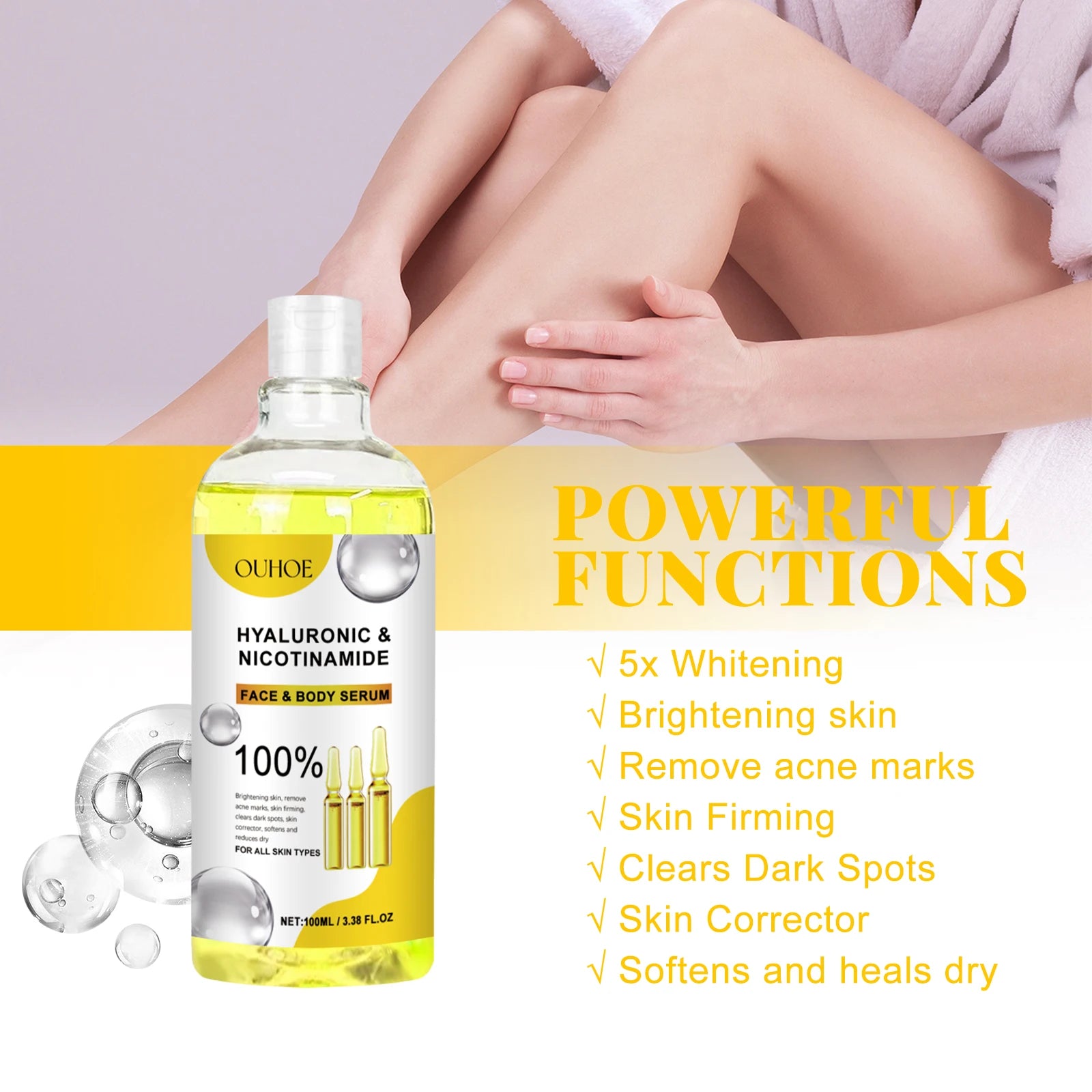 Hyaluronic Acid Facial Serum Moisturizing Smoothing Repair Skin Nicotinamide Brightening Skin Care Lift Firm Face Body Essence Qme