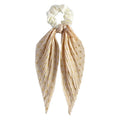 Handmade Pleated Hair Scrunchie with Long Ribbon,Elastic Hair Tie for Girls,Retro Ponytail Hair Rope Fashion Hair Accessories Qme Beige 5Pcs