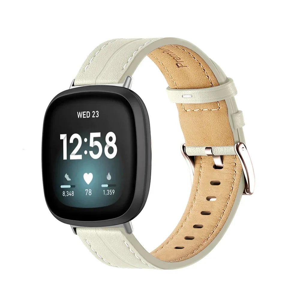 Genuine Leather Strap For Fitbit Versa 2 Lite Band Smart Watch Bracelet For Fitbit Versa 3 4 Sense 2 Correa Watchband Pin Buckle Qme Starlight For Fibit Sense