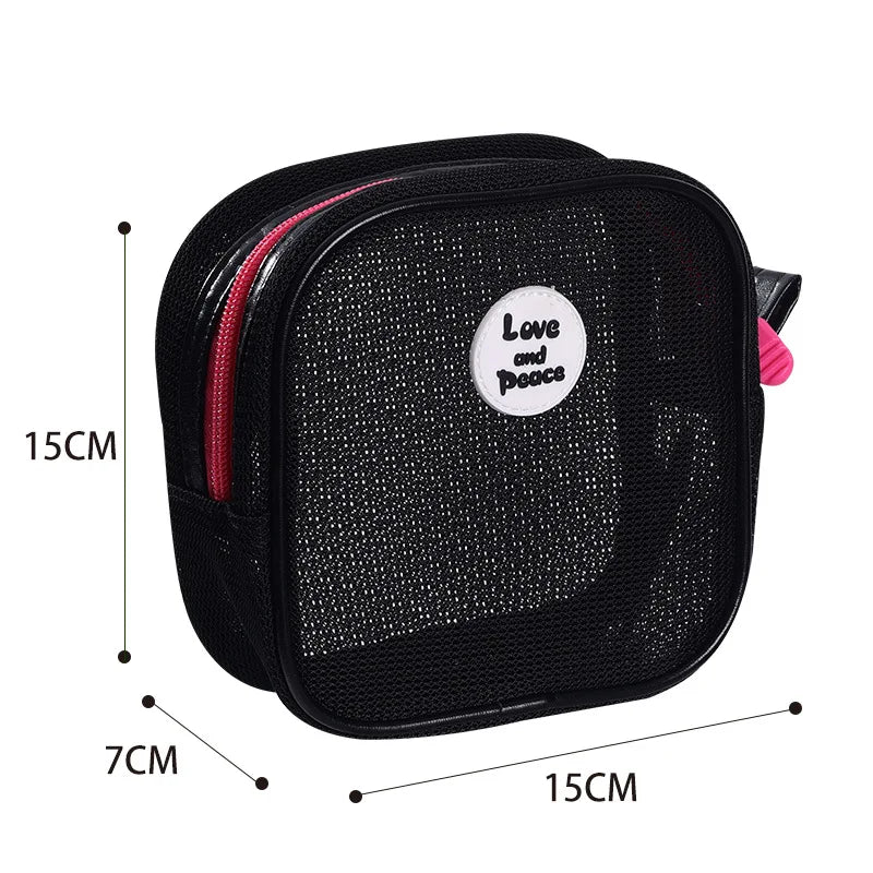 Hot Sale Portable Handheld Toiletries Bag Outdoor Travel Cosmetic Organizer Mesh Toiletry Organizer Trendy Beach Cosmetic Pouch Qme SquareBagBlack