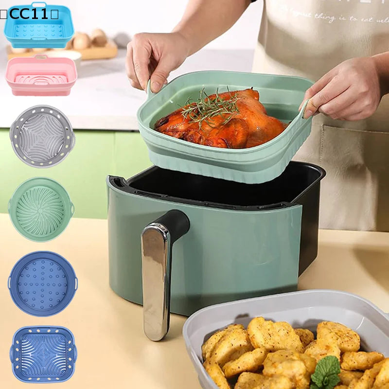 Foldable Air Fryer Silicone Mould Reusable Basket Food Safe Non Stick Qme