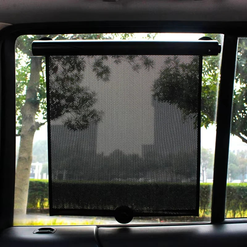 Car Side Window Sunshade, Retractable Car Roller Sunshade, UV and Sun Protection Sunshade Car Curtain, Car Travel Accessories Qme black