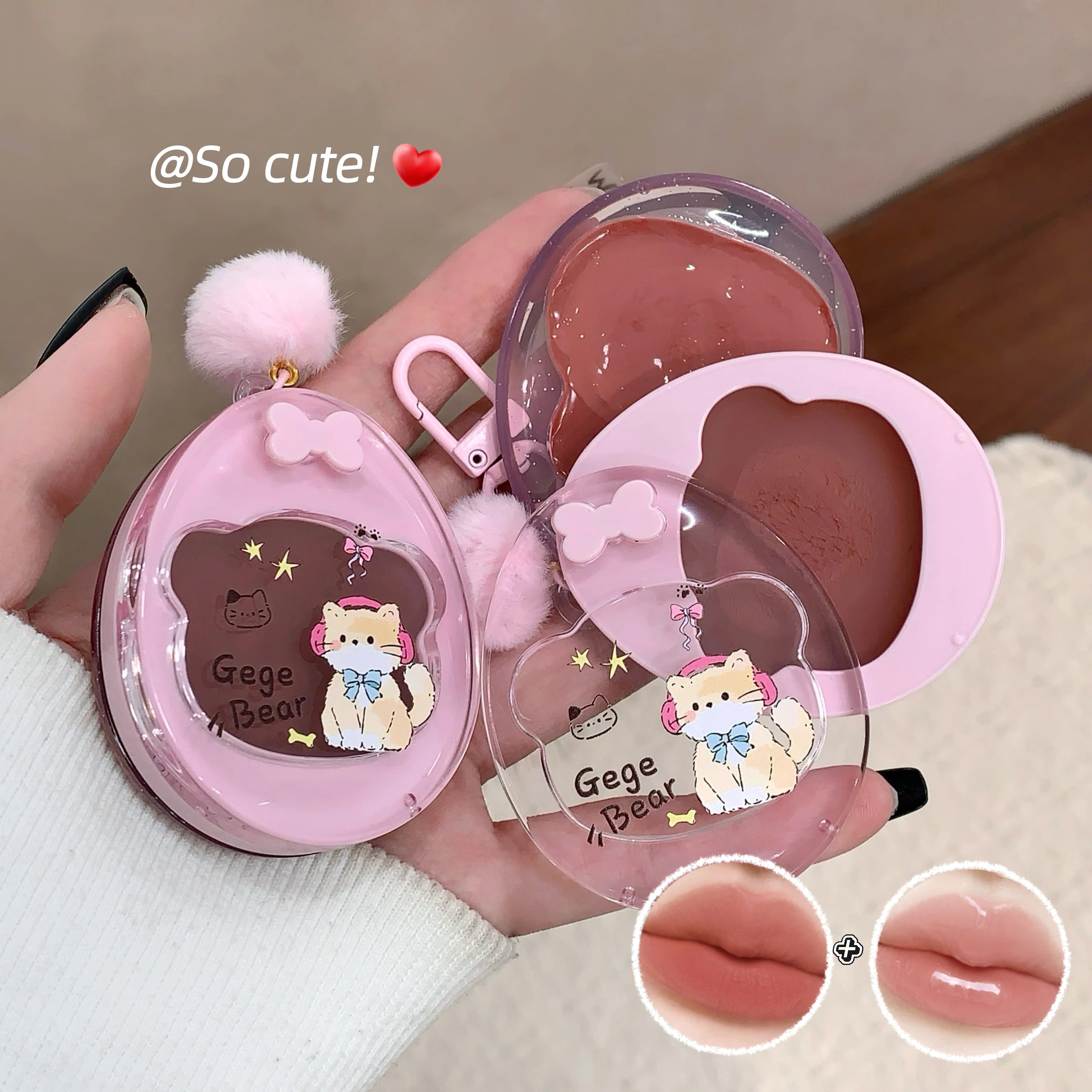 GEGE BEAR 3-in-1 Lip Mud Gloss Cream Blush Eyeshadow Velvet Matte Qme