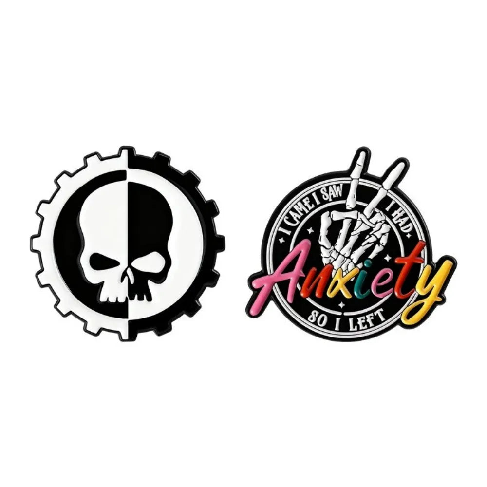 Gothic Pop Enamel Pins Set Call Me Ghost Heart Brooch Anxiety Skull Badge Floral Frida Skull Pin For Backpack Clothing Decor Qme set