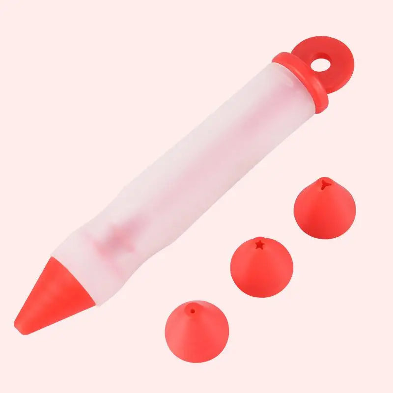 4-Head Piping Tip Silicone Chocolate Butter Pen Bags Bottles Writing Qme Red Piping Pen