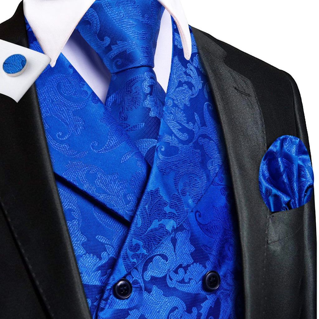 Mens Double Breasted Half Notch Lapel Waistcoat Formal Floral Qme