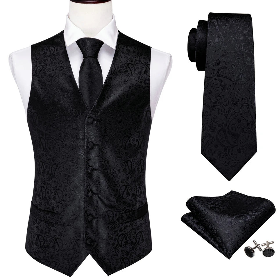Men's Formal Black Purple Vest Tie Hanky Cufflinks Ideal Dress Qme MJTZ2014 XXXL